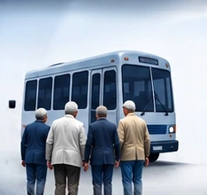 Senior voters near bus